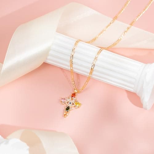 Crystal Cross Necklace for Women - Rose Gold Plated Evil Eye Pendant