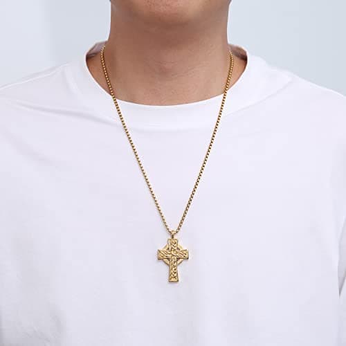 Stainless Steel Celtic Cross Necklace for Men and Women - Vintage Viking Irish Knot Amulet Pendant Gift