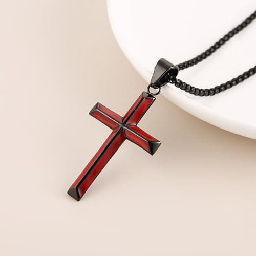 Stainless Steel Cross Necklace for Men - Christian Jewelry Gift - 24 Inch Chain