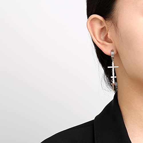 HZMAN Stainless Steel Cross Drop Earrings Set - 3 Pairs