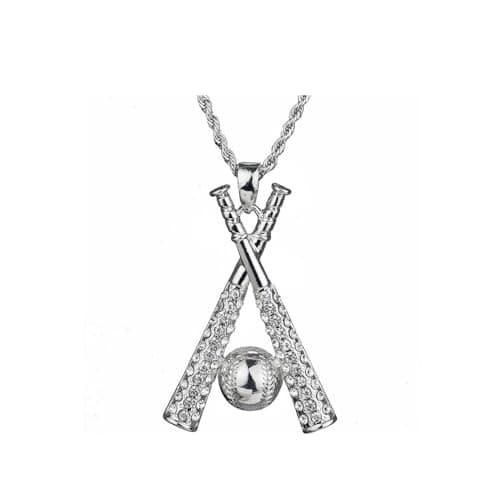 Hilufiet Hip Hop Iced Out Cross Baseball Bat Pendant 18k Gold Plated Necklace Men Women