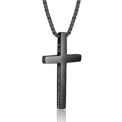 Men's Stainless Steel Cross Necklace with Bible Verse Pendant - Christian Jewelry Gift for Boys