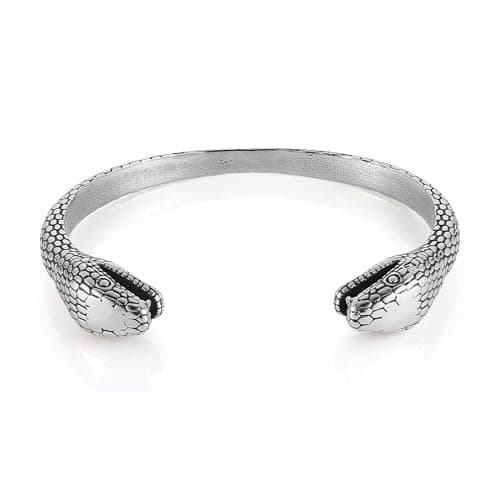 HZMAN Snake Cuff Bracelet for Men - Gothic Punk Stainless Steel Double Snake Heads Biker Bracelet