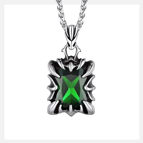 Gothic Stainless Steel Dragon Claw Pendant Necklace for Men and Women - Ruby/Blue Topaz/Emerald/Black Onyx