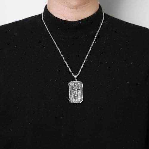HZMAN Stainless Steel Gothic Punk Cracked Cross Pendant Necklace for Men and Boys