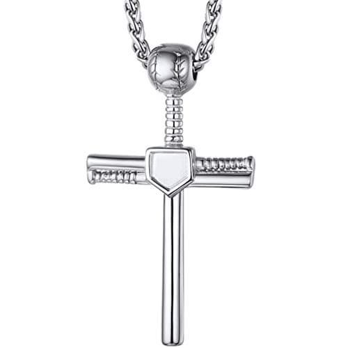 PROSTEEL Personalized Baseball Fan Necklace, Stainless Steel Bat Cross/ Dogtag, Engrave Available, Box Included