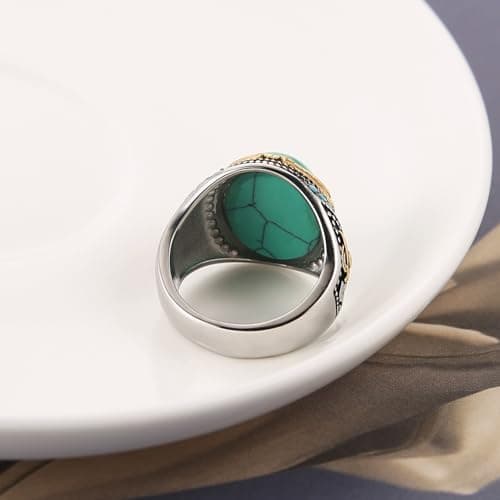 HZMAN Large Tiger Eye & Turquoise Gothic Wedding Ring Size 7-14