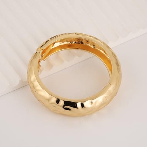 HZMAN Women's 7.5 Inch Thick Wide Polished Hammered Bracelet Jewelry