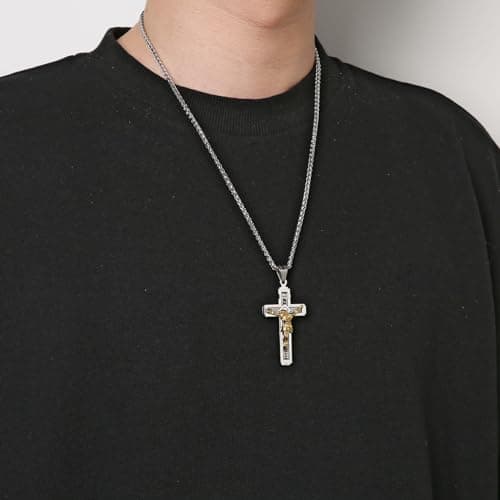 HZMAN Gold Tone Stainless Steel Crucifix Pendant Necklace