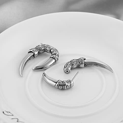 HZMAN Stainless Steel Dragon Claw Stud Earrings for Men & Women Gothic Punk Jewelry