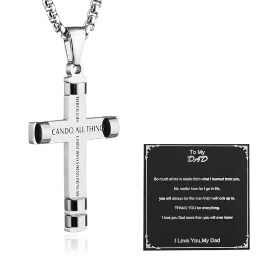 HZMAN Philippians 4:13 Strength Cross Pendant Necklace - Stainless Steel, 3 Colors Available