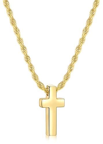 Fiusem Men's Stainless Steel Cross Necklace, 2.5mm Rope Chain, 16-28 inches