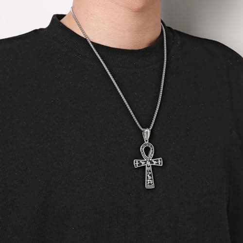 HZMAN Stainless Steel Large Ankh Pendant with 22+2 Inch Chain