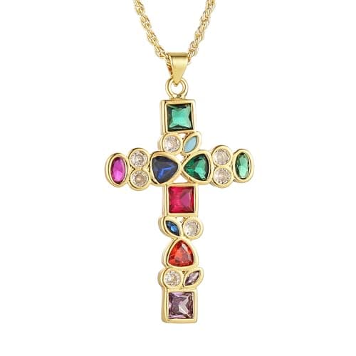 HZMAN Women's 18K Gold Plated Dainty Cross Pendant Necklace Cubic Zirconia Gift