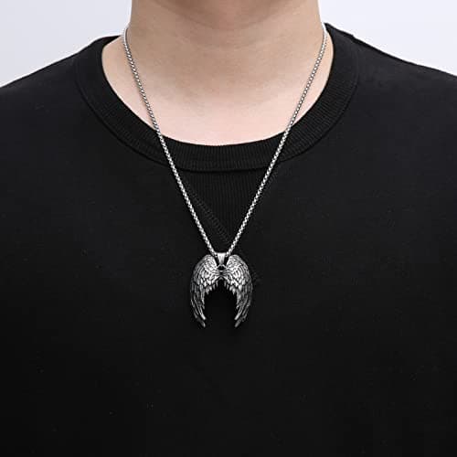 HZMAN Angel Wing Necklace Stainless Steel Gothic Punk Cross Pendant Faith Amulet Jewelry Gift