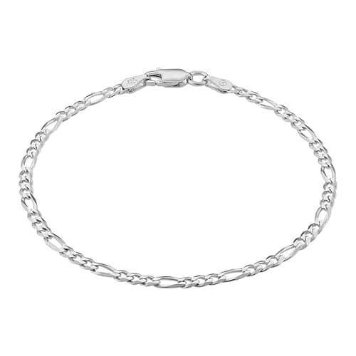 KISPER Italian 925 Sterling Silver 18k Gold Plated Diamond-Cut Figaro Chain Bracelet, 3mm