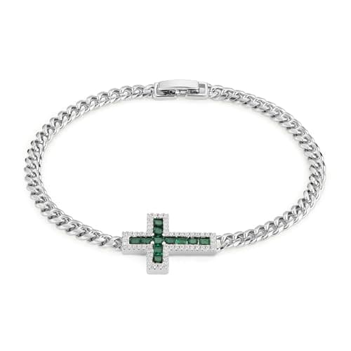 14K Rose Gold Plated CZ Cross Bracelet for Women