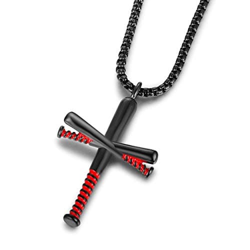 Rehoboth Baseball Bat Cross Necklace for Men and Women with 24 Stainless Steel Chain in Black, Gold, and Silver
