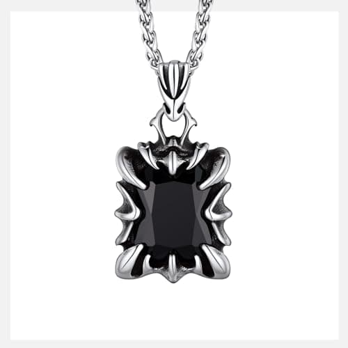 Gothic Stainless Steel Dragon Claw Pendant Necklace for Men and Women - Ruby/Blue Topaz/Emerald/Black Onyx