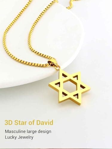 Star of David Necklace, Stainless Steel & Gold Plated, Israel Gift for Men & Women