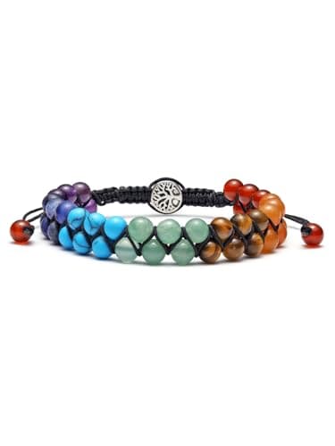 Jovivi 7 Chakra Healing Tree of Life Bracelet with Real Stones