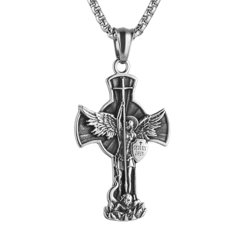 HZMAN St. Michael Pendant Necklace for Men Protection Jewelry