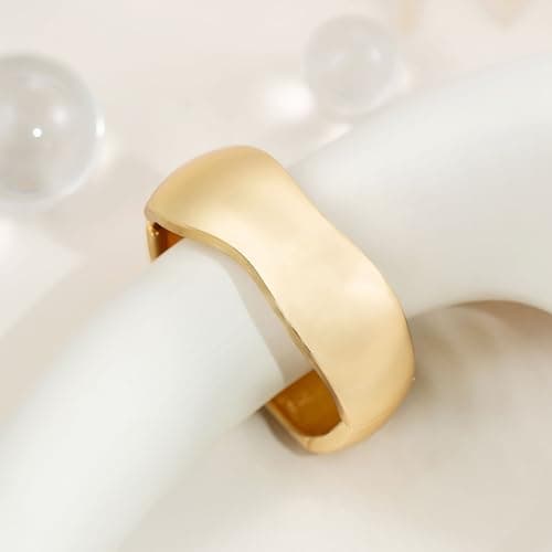 HZMAN Chunky Gold Hammered Cuff Bracelet for Women