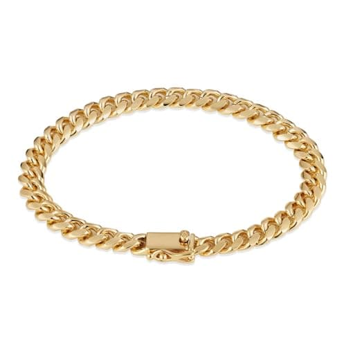 HZMAN Solid Brass Gold Plated 5.5mm Cuban Chain Bracelet - 7.0 Inch