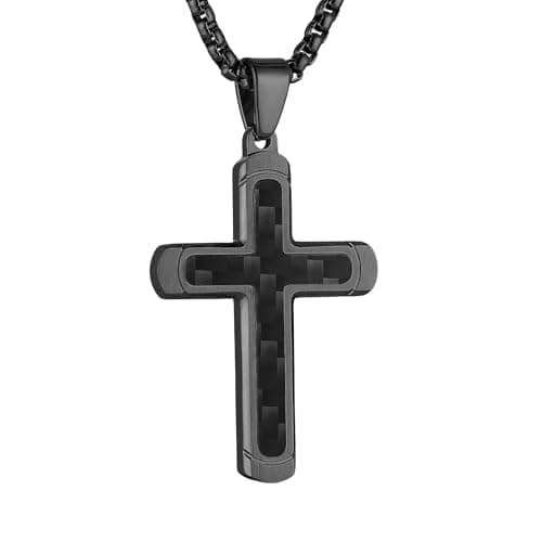 HZMAN Polished Stainless Steel Cross Necklace for Men & Women Christian Faith Jewelry Gift