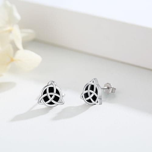 Twoowl Black Onyx Celtic Viking Earrings 925 Sterling Silver Jewelry