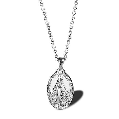 18K Gold Plated Virgin Mary Necklace with Christ Medallion Coin