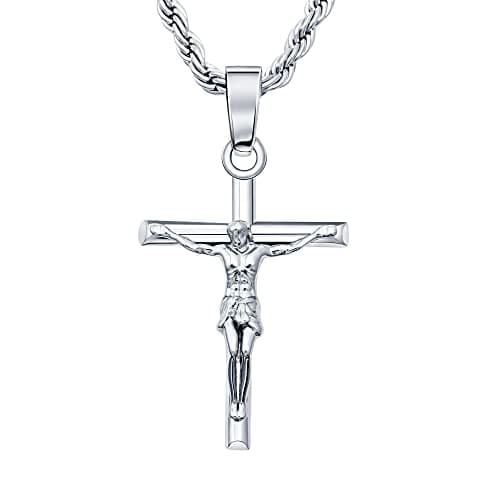HELLOICE 18K Gold Plated Cross Necklace with 22" Chain for Men & Women
