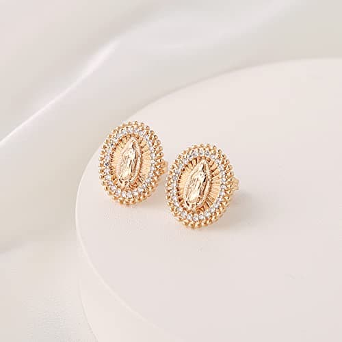 14K Gold Plated Virgin Mary Stud Earrings for Women Girls