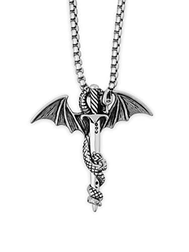 HAQUIL Silver Plated Dragon Sword Pendant Necklace for Men