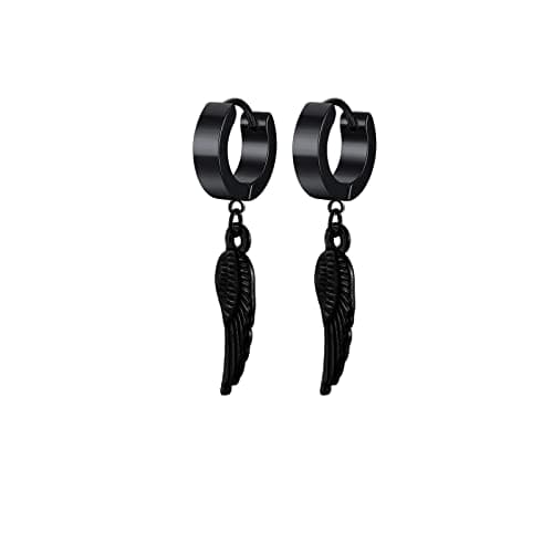 PJWONG Punk Hip Hop Silver Black Gold Tone Dangle Hoop Earrings for Women Men Teens