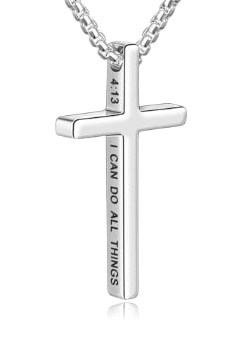 Men's Inspirational Bible Verse Stainless Steel Cross Necklace