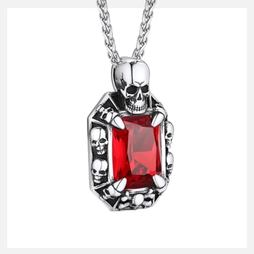 Gothic Stainless Steel Dragon Claw Pendant Necklace for Men and Women - Ruby/Blue Topaz/Emerald/Black Onyx