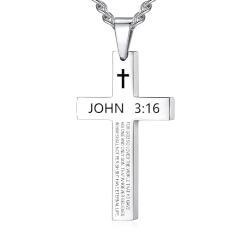 REVEMCN Men's Black Silver Stainless Steel Cross Necklace Faith Jewelry
