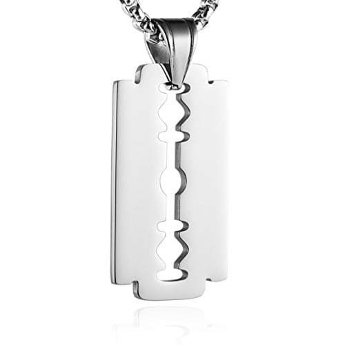 Stainless Steel Razor Blade Dog Tag Pendant Necklace