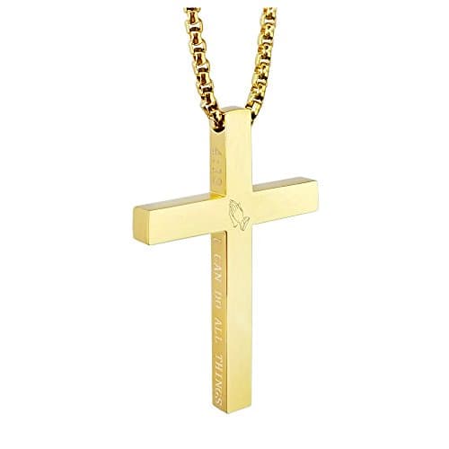 KouGeMou Cross Necklace with 22" Chain - Stainless Steel Religious Faith Jewelry