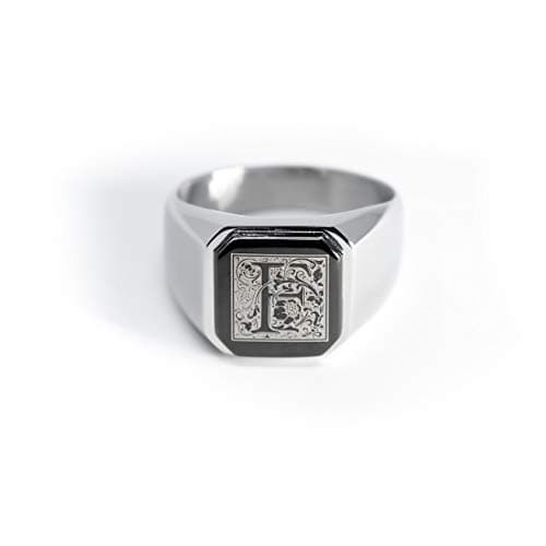 Tioneer Stainless Steel Letter Ring | Square Flat Top Men's & Women's Jewelry (Black, Gold, Silver) Size 7-16