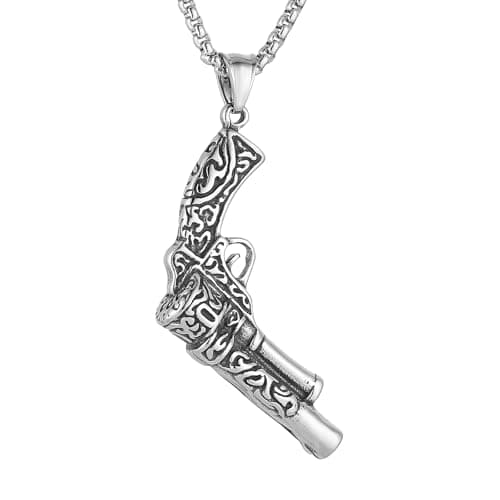 HZMAN Stainless Steel Revolver Gun Necklace for Men Secret Service Role Play Pendant Jewelry