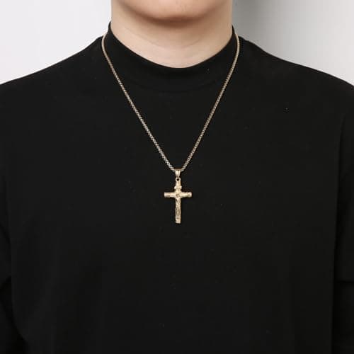 Stainless Steel Crucifix Cross Necklace for Men and Women with 24 Chain - Religious Jewelry Gift by HZMAN