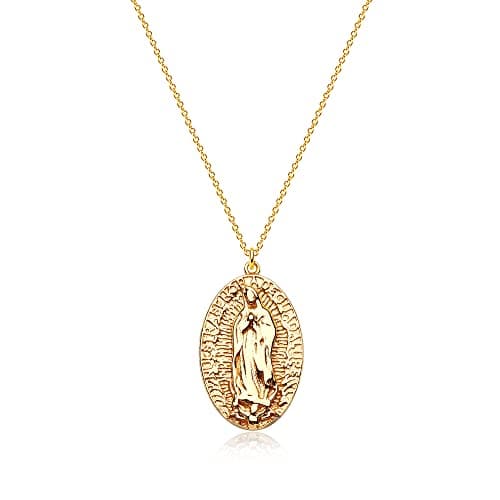 VACRONA 18k Gold Plated Vintage Textured Coin Necklace for Women