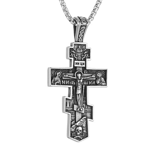 HZMAN Eastern Orthodox Cross Necklace - Retro Christian Pendant Jewelry for Men & Women