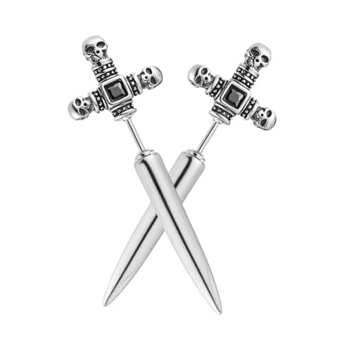 HZMAN Gothic Punk Stainless Steel Dagger Earrings for Men and Women