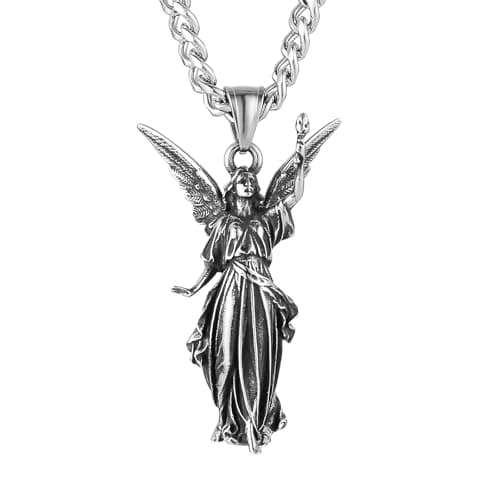 HZMAN Retro Stainless Steel Guardian Angel Pendant Necklace