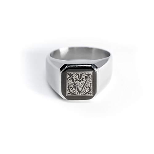 Tioneer Stainless Steel Letter Ring | Square Flat Top Men's & Women's Jewelry (Black, Gold, Silver) Size 7-16