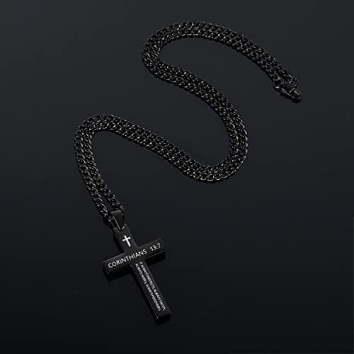 REVEMCN Men's Black Silver Stainless Steel Cross Necklace Faith Jewelry