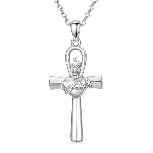 PROESS Sterling Silver Cross Necklace for Men with 22"+2" Chain Protection Amulet